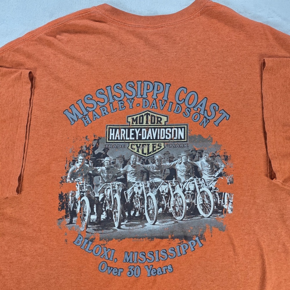 Harley Davidson Mississippi Coast Biloxi, Mi Shirt Men 2xl Orange Biker Freedom
